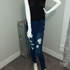 Distressed Skinny Wax Jeans